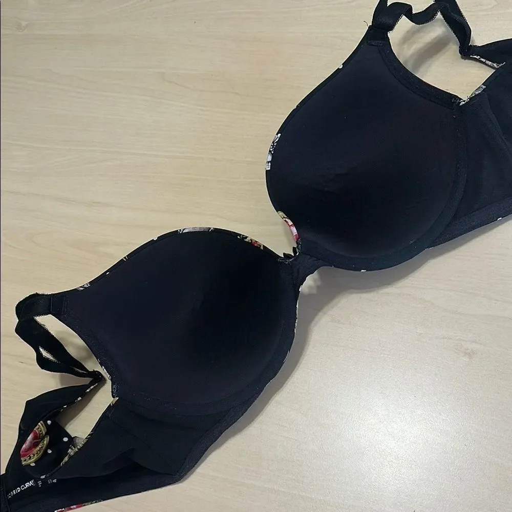 Torrid Curve Plunge Bra Black Celestial Print Plus Size 40D Push Up |‎ G-1617